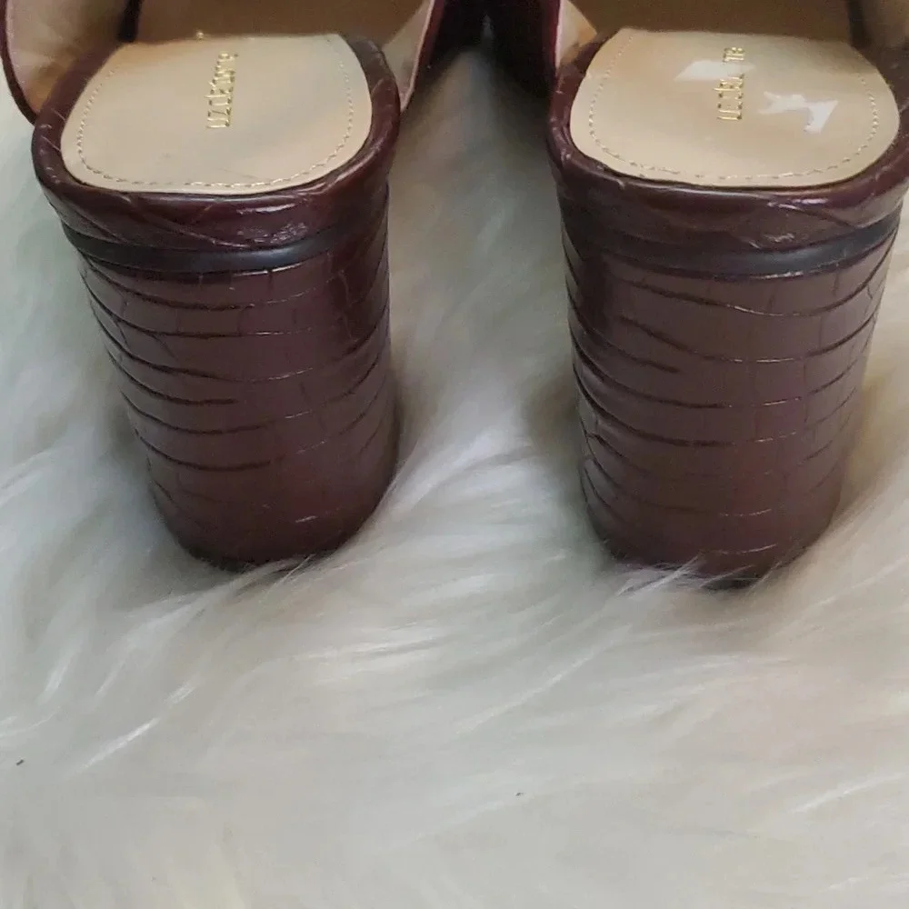 NEW Liz Claiborne Suede Like Burgundy,Gold and Textured Heel, Adjustable Buckle